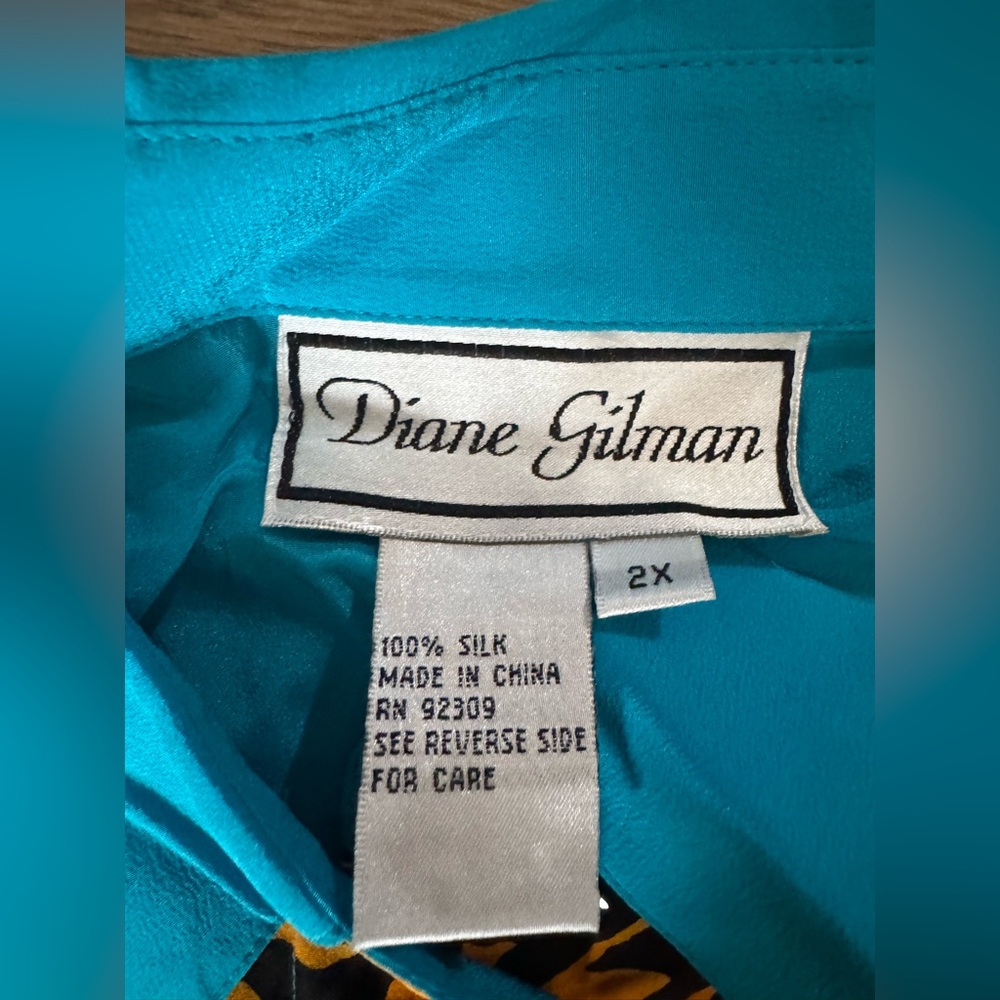 Diane Gilman Turquoise Silk Blouse - Picture 6 of 8